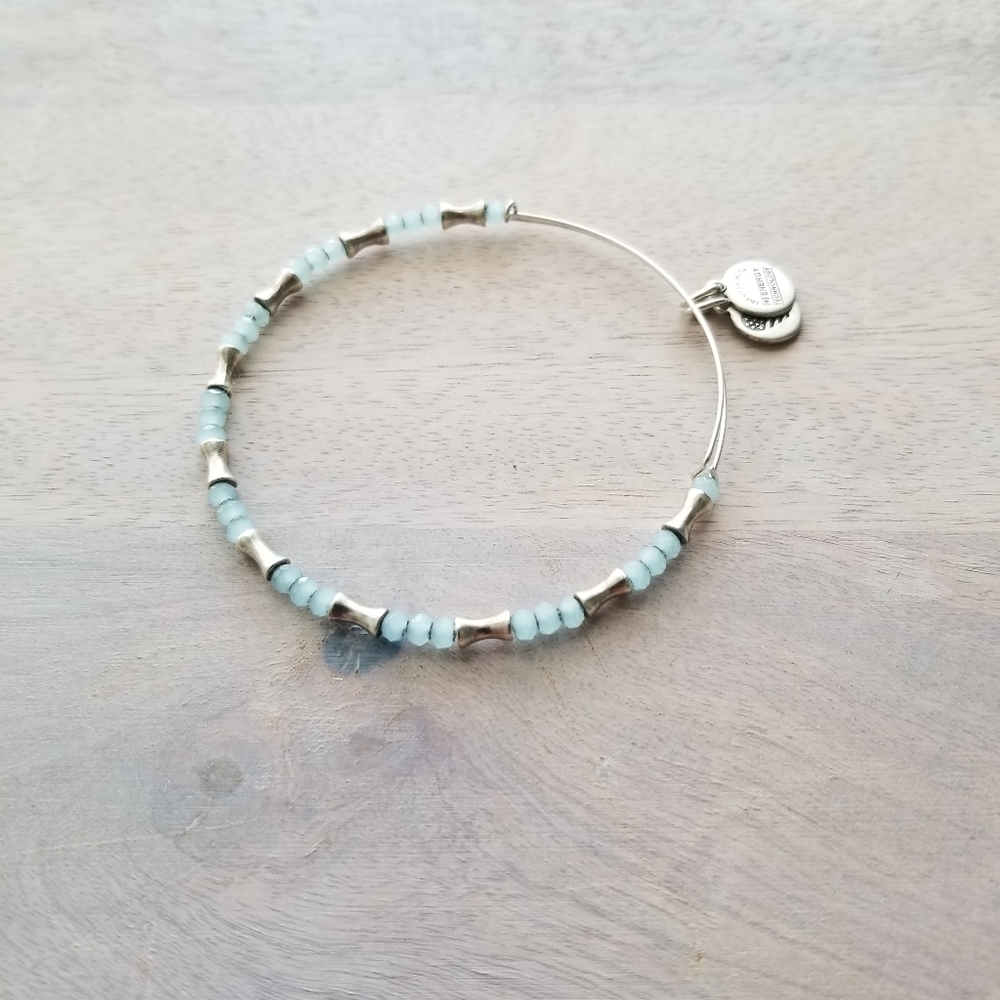 Silver and Light Blue Alex and Ani Beaded Bangle